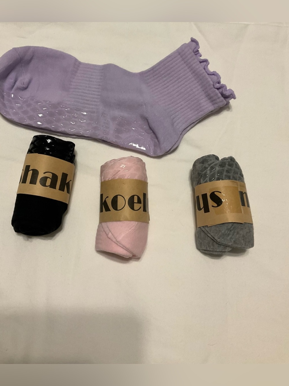 Unbranded Women's Lavender Ruffle Ankle Grip Socks